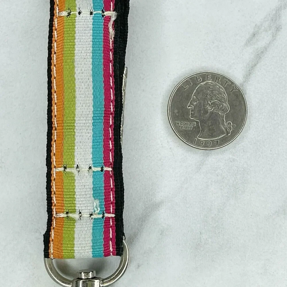 Rhinestone Buckle Striped Ribbon Keychain Keyring Key Fob